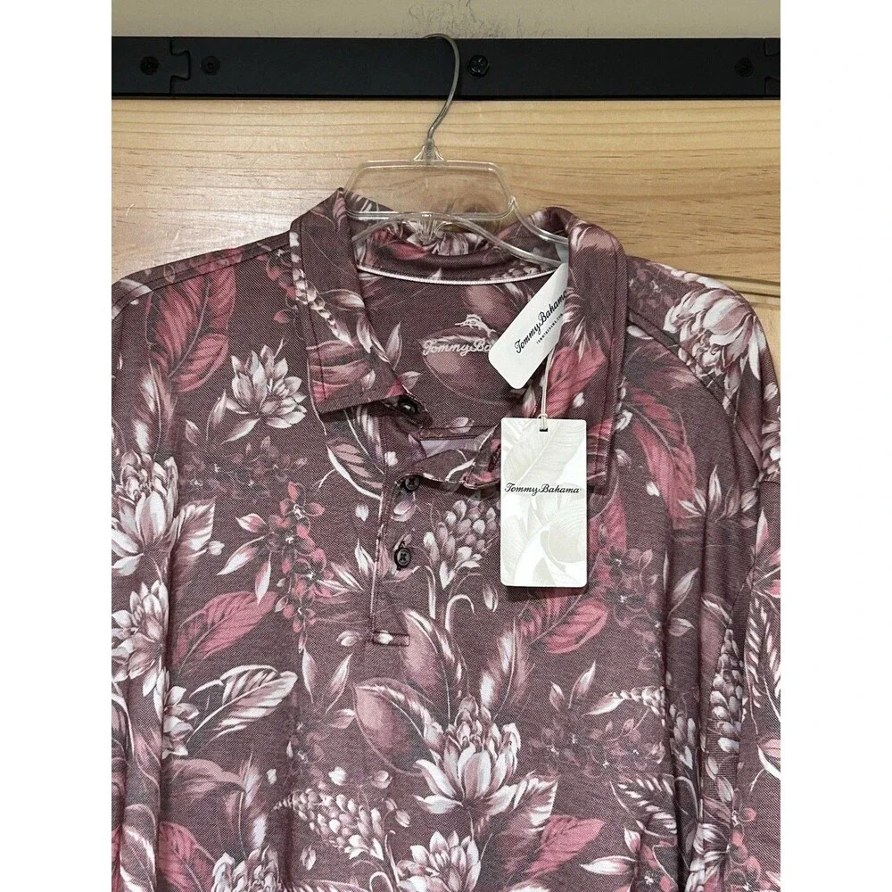 Tommy Bahama Island Zone Polo Hibiscus Floral Red Men’s 2XLB NWT Beach Quick Dry